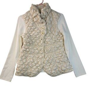 Robert Kitchen Quilted Puffer Jacket Medium Textured Cotton Button Cream
